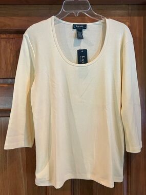 Lauren Ralph Lauren Soft Pale Yellow Scoop Neck 3/4 Sleeve Top